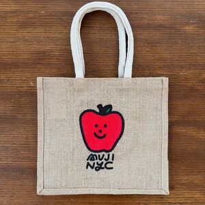 new Muji NYC cotton jute mini tote bag cute Big Apple smiley limited edition